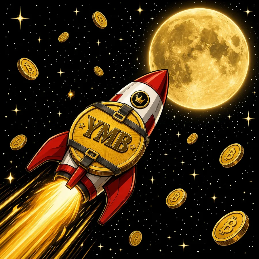 YMB coin rocket flying to the moon