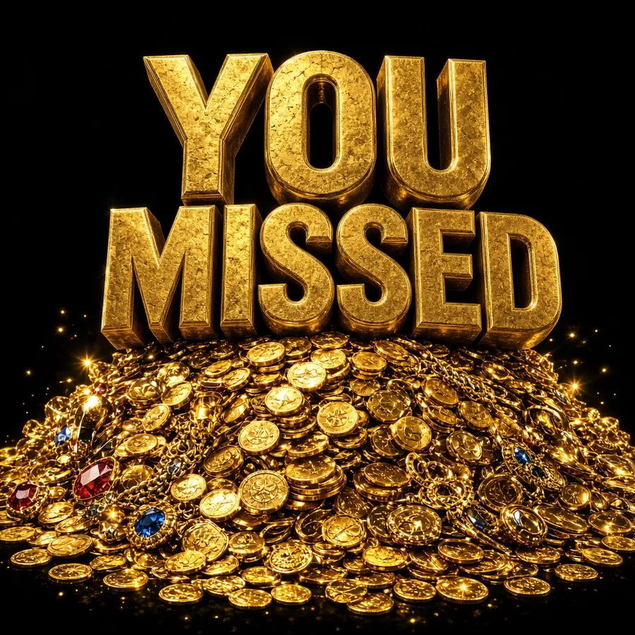 Pile of gold coins with YOU MISSED lettering